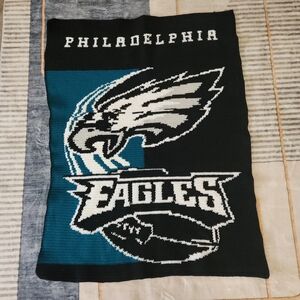 Hand Crafted Philadelphia Eagles Fiber Art in Black, Teal, and White